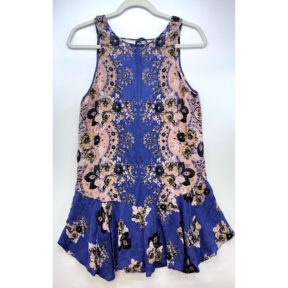 Free People Dobby Dot Floral Boho Euro Summer Ruffle Flounce Hem Dress Sz S